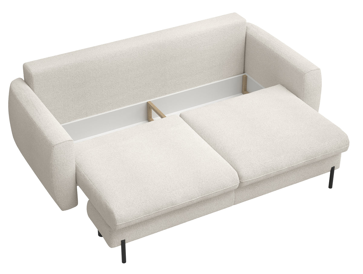 Canapé convertible 3 places Rane avec coffre, tissu chenille hydrofuge crème