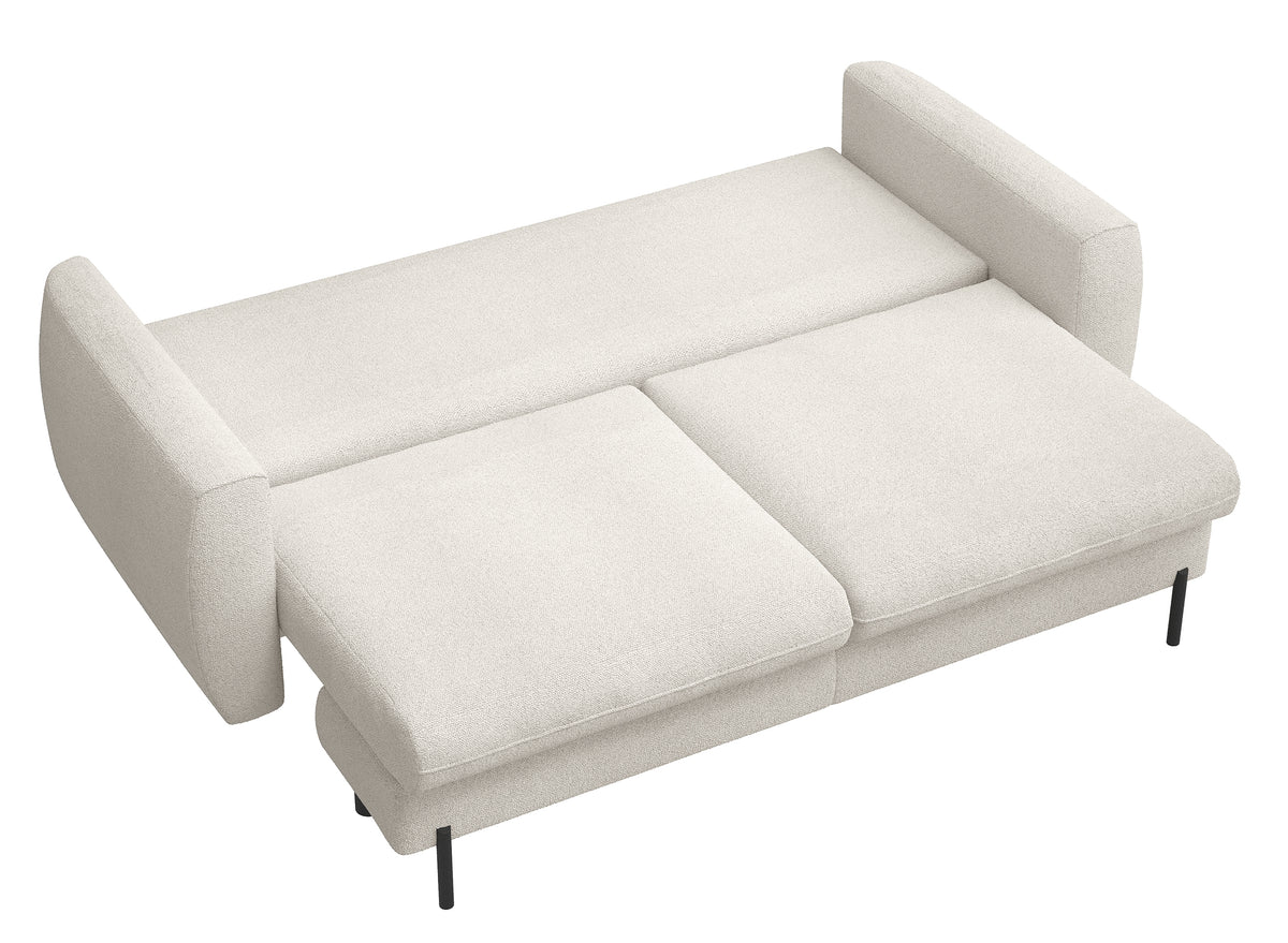 Canapé convertible 3 places Rane avec coffre, tissu chenille hydrofuge crème