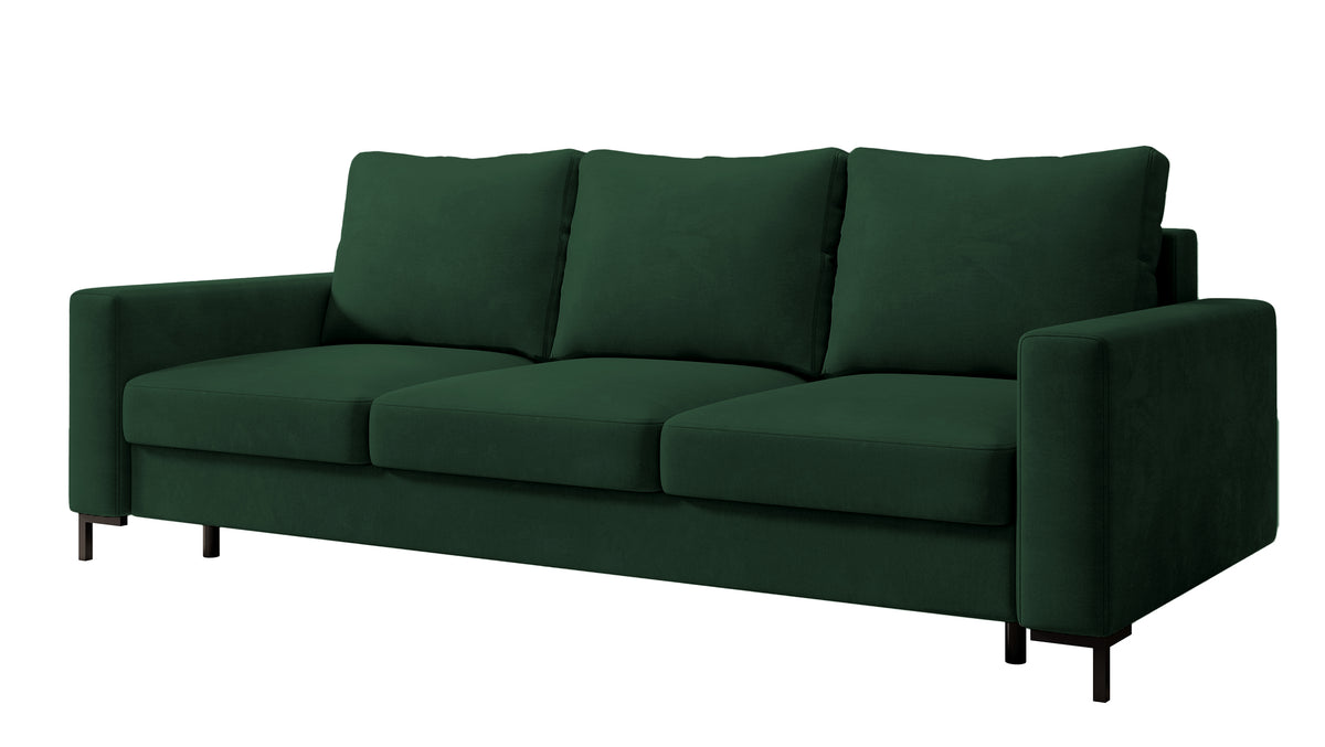 Canapé convertible 3 places Mokpeo avec rangement, velours vert facile à nettoyer