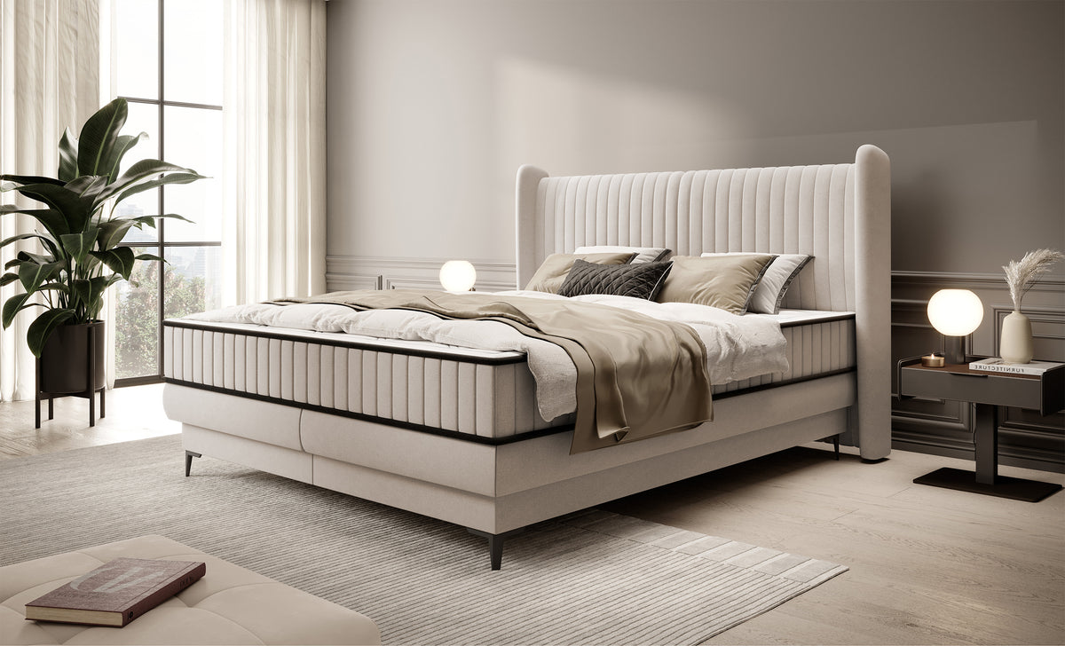 Lit continental 140x200 cm Daliano avec rangement velours beige