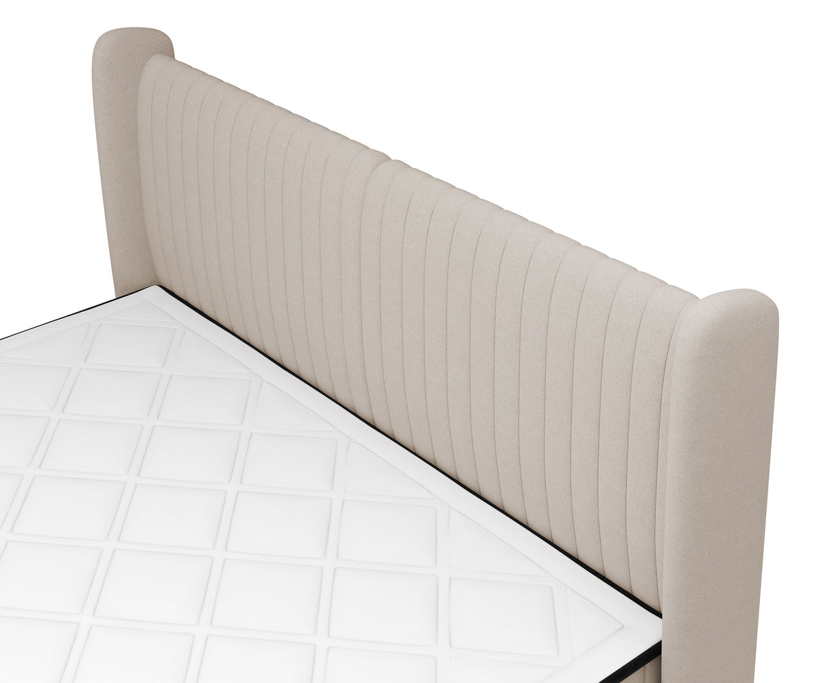 Lit continental 140x200 cm Daliano avec rangement velours beige