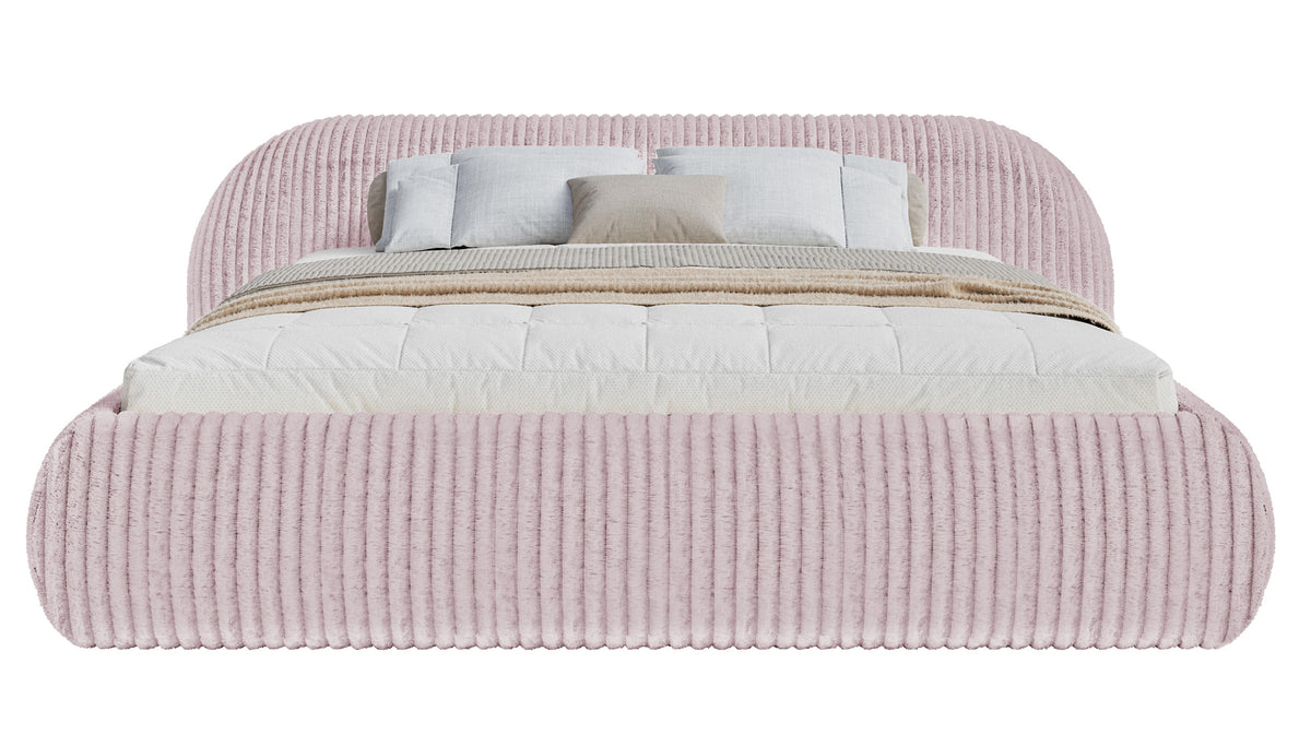 Lit tapissé 180x200 cm Shels Low avec rangement, cadre métallique, velours côtelé épais rose