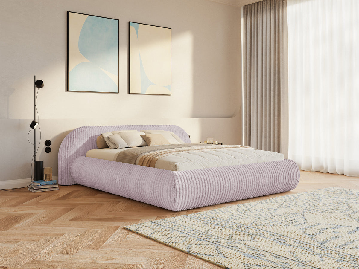 Lit tapissé 180x200 cm Shels Low avec rangement, cadre métallique, velours côtelé épais rose