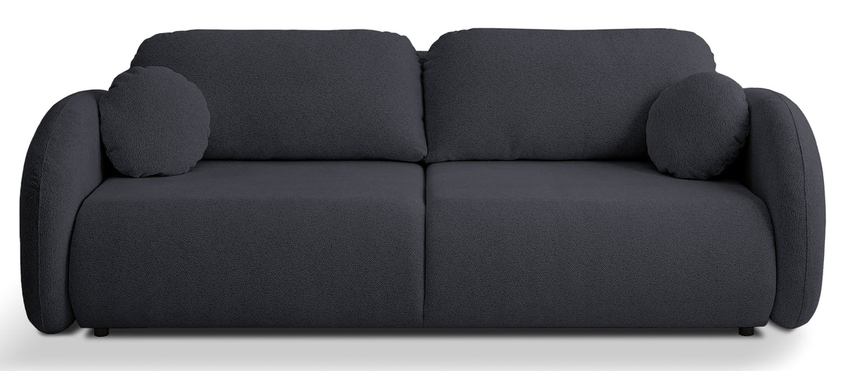 Dreisitziges ausklappbares Sofa Ovally mit Stauraum, dunkelgrauer Chenillestoff