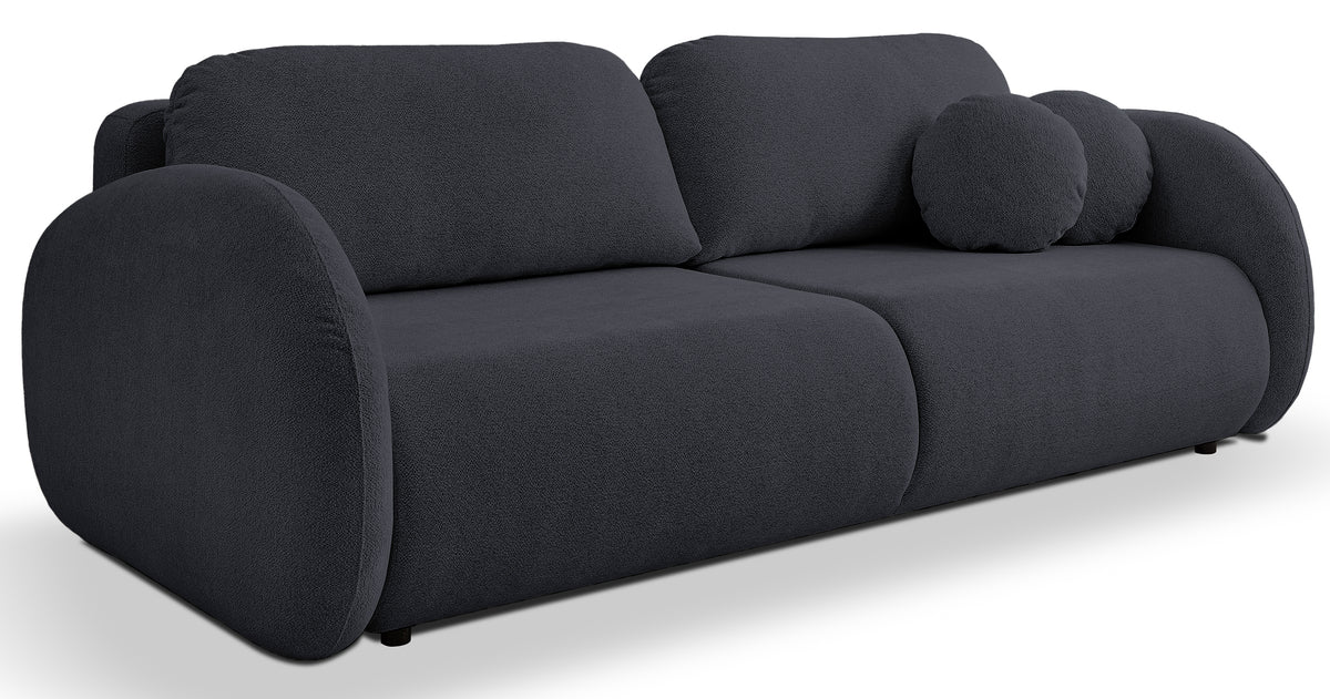 Dreisitziges ausklappbares Sofa Ovally mit Stauraum, dunkelgrauer Chenillestoff