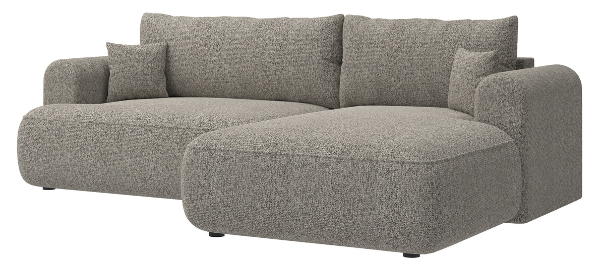 Ecksofa mit Schlaffunktion Ovo, L-förmig, dunkelbeige Geflecht, rechtsseitig