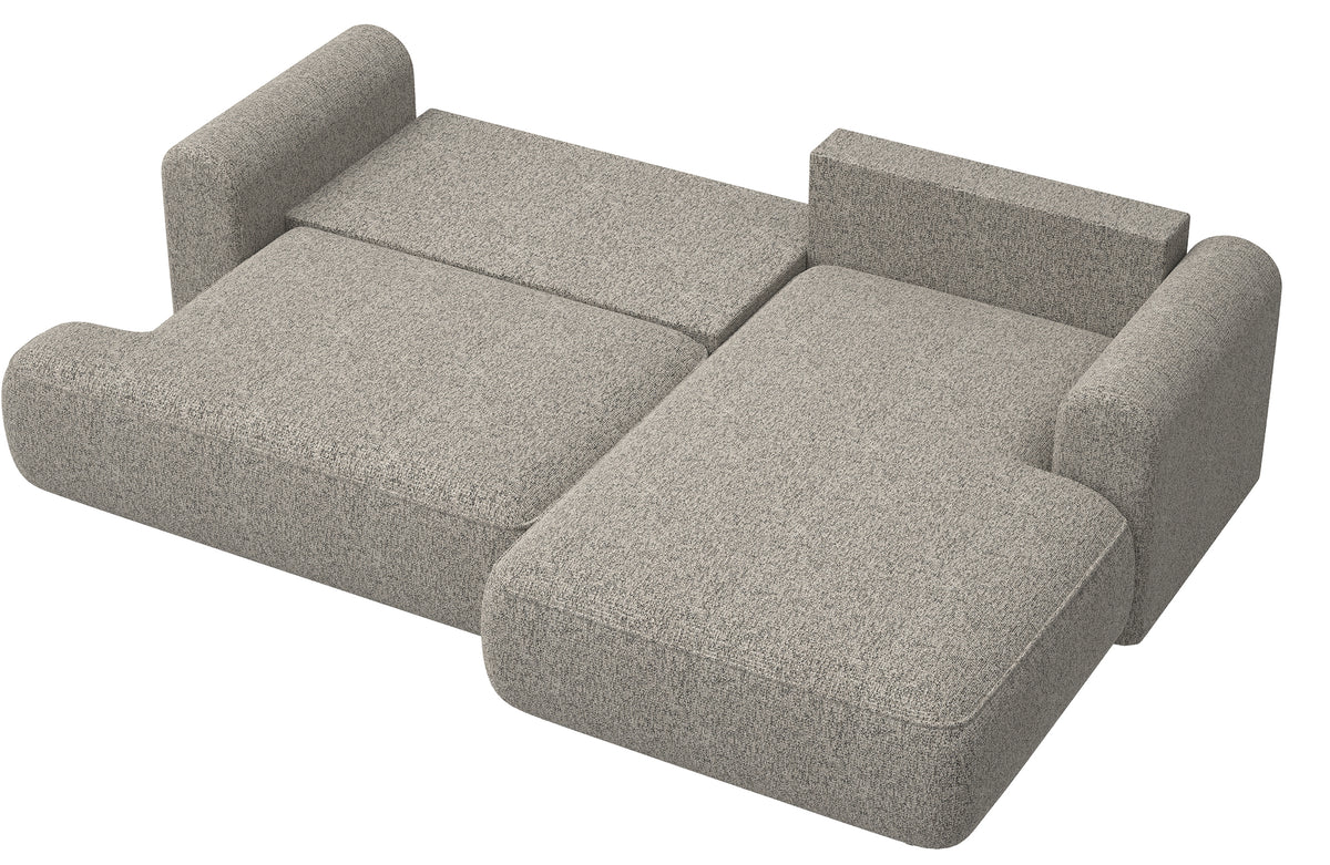 Ecksofa mit Schlaffunktion Ovo, L-förmig, dunkelbeige Geflecht, rechtsseitig