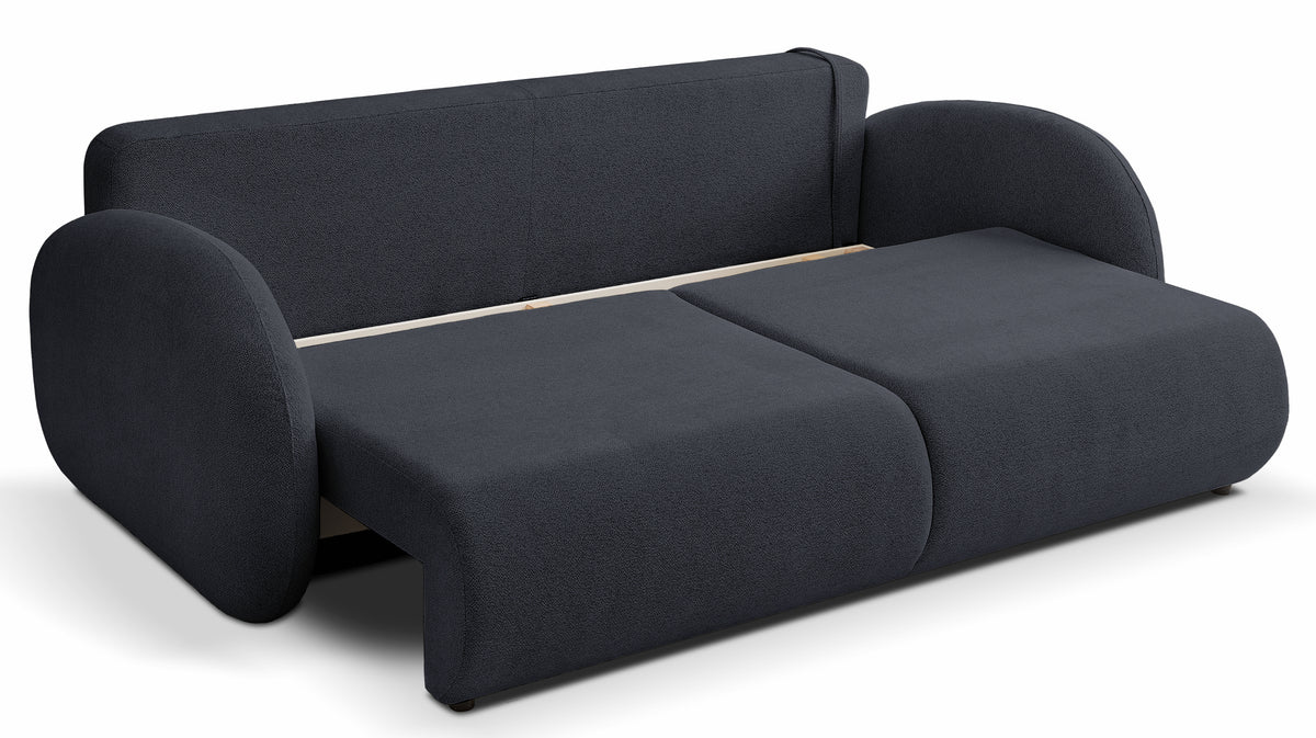 Canapé convertible 3 places Ovally avec coffre, tissu chenille gris foncé