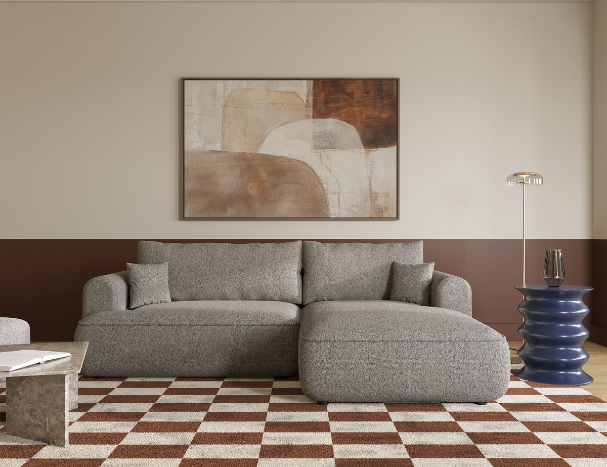 Canapé d’angle convertible Ovo en forme de L, tissage beige foncé, angle droit