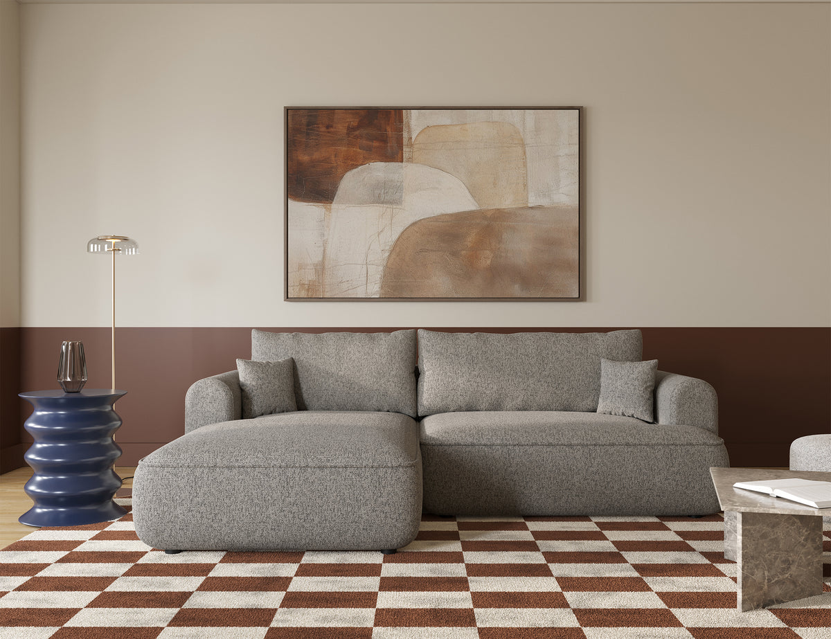 Canapé d'angle convertible Ovo en forme de L, tissage beige foncé, côté gauche