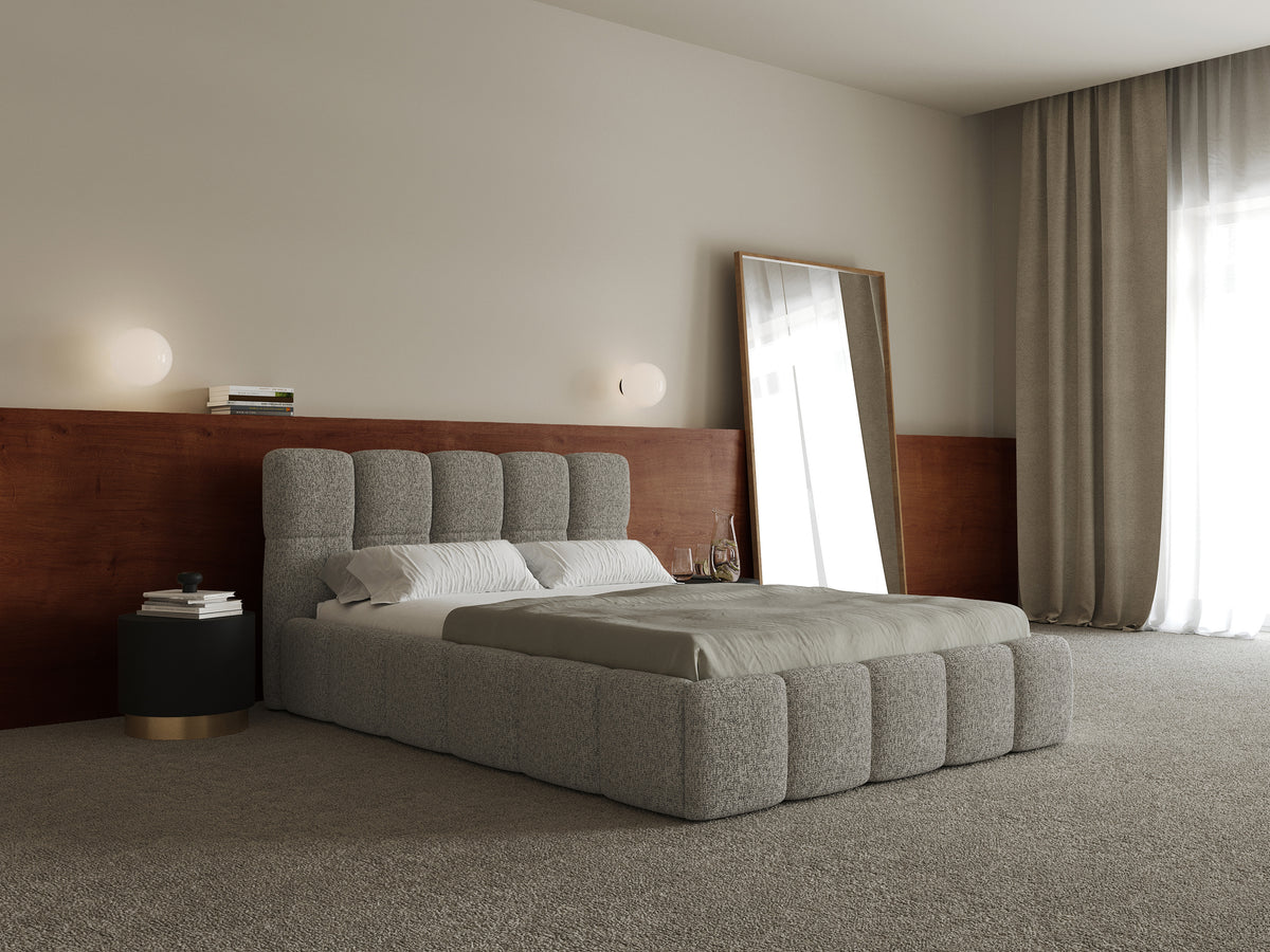 Polsterbett 180x200 cm Cloudy dunkelbeige Geflecht mit Holzlattenrost