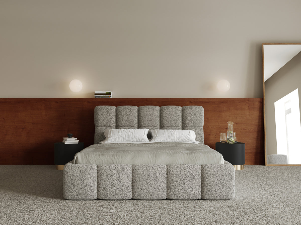 Polsterbett 180x200 cm Cloudy dunkelbeige Geflecht mit Holzlattenrost