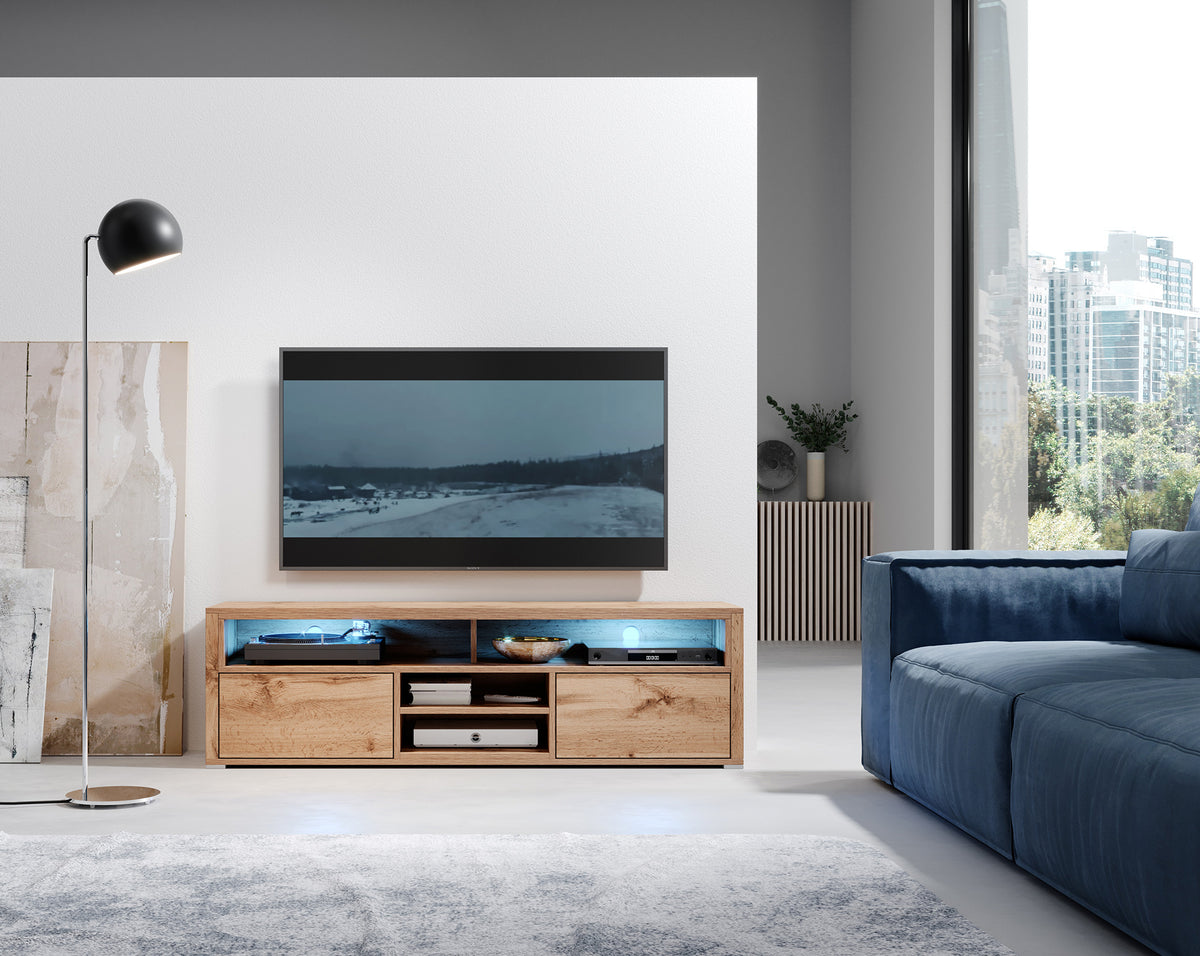 Meuble TV Laksa chêne Wotan avec éclairage