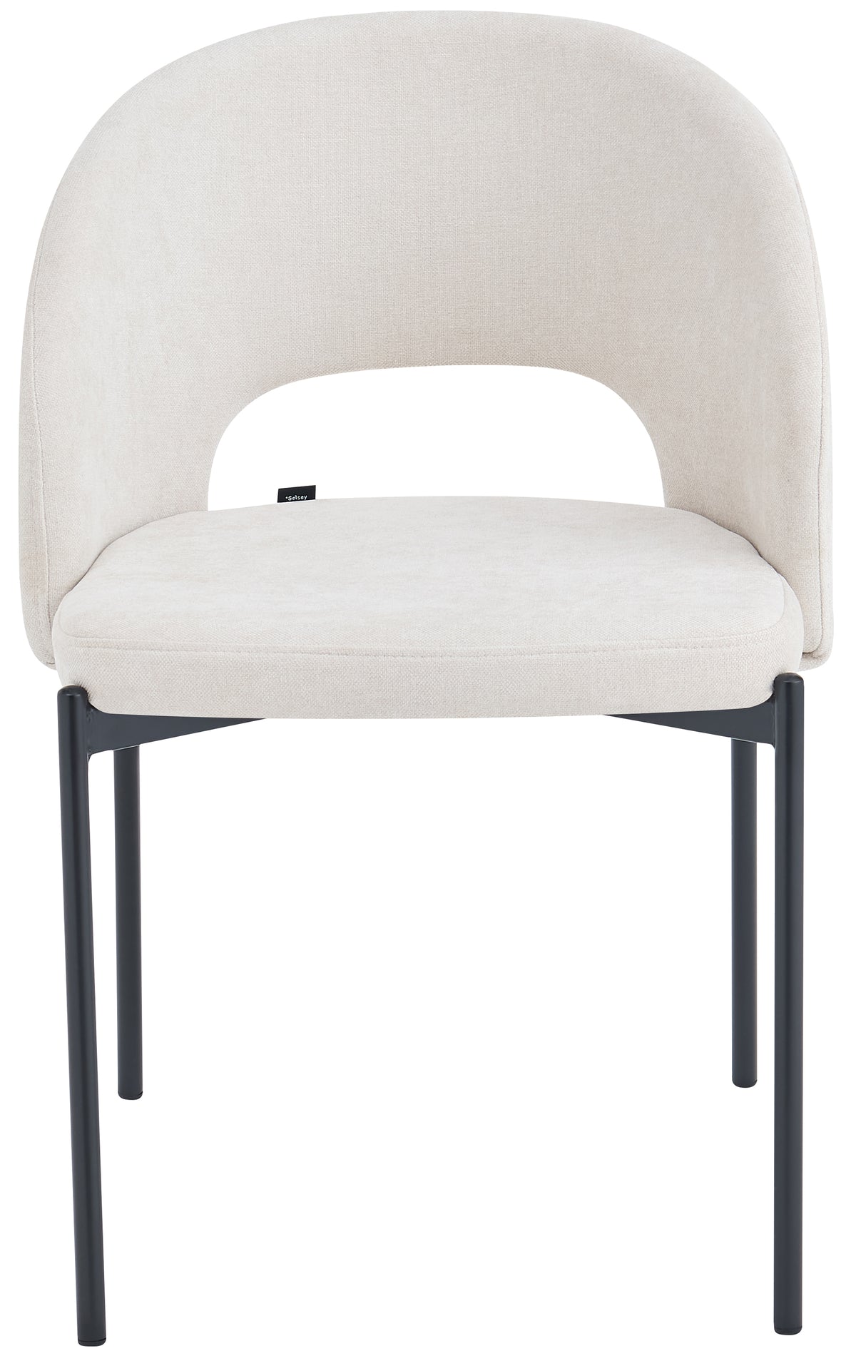 Chaise tapissée Elrina en chenille crème facile à nettoyer avec pieds noirs