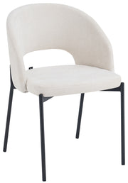 Chaise tapissée Elrina en chenille crème facile à nettoyer avec pieds noirs