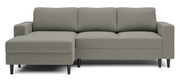 Canapé d'angle avec fonction couchage Nalika en L, avec rangement, velours hydrofuge beige foncé, côté gauche