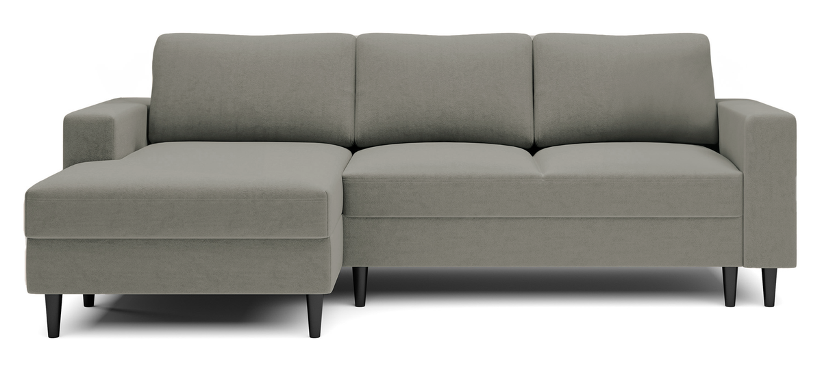 Canapé d'angle avec fonction couchage Nalika en L, avec rangement, velours hydrofuge beige foncé, côté gauche