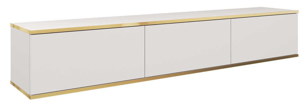 Meuble TV Mucalma 175 cm blanc avec inserts dorés