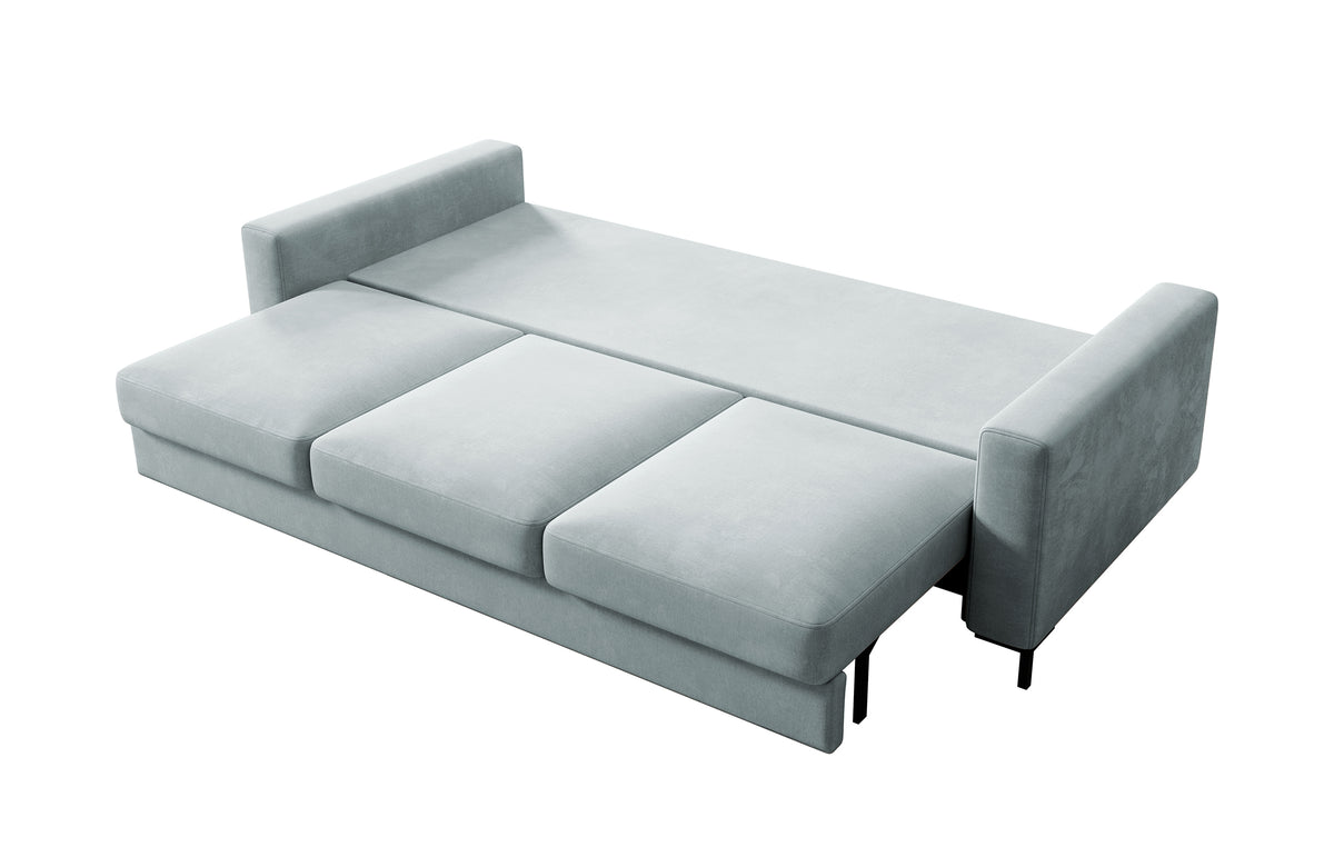 Canapé convertible 3 places Mokpeo avec rangement, velours gris facile à nettoyer