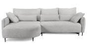 Canapé d'angle Oblivio avec fonction couchage en L, rangement, tissu chenille gris clair, configuration gauche
