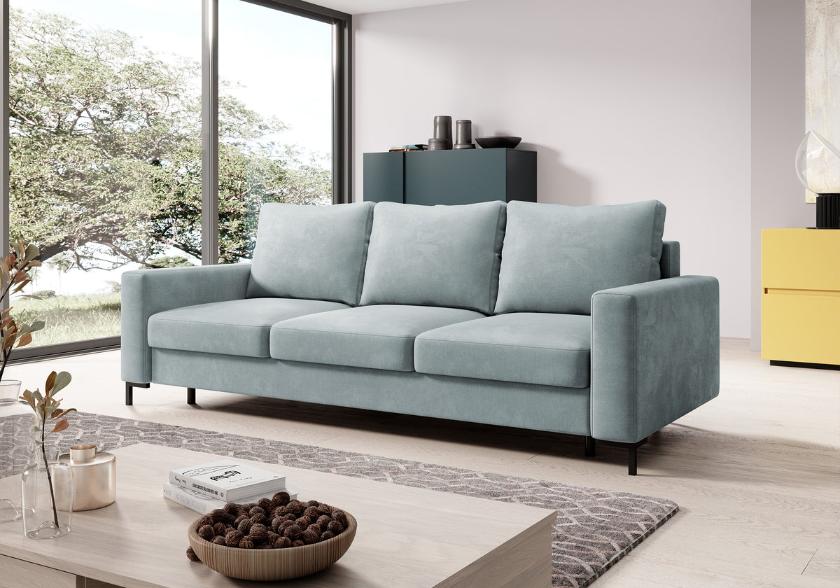 Canapé convertible 3 places Mokpeo avec rangement, velours gris facile à nettoyer