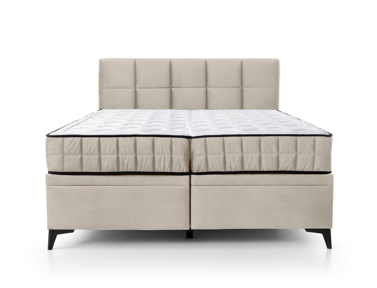 Kontinentalbett 180x200 cm Beriano mit Stauraum und Matratze, hellbeiger Samt