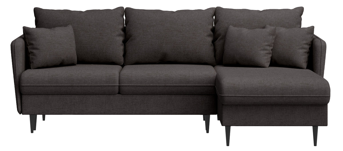 Canapé d'angle Volio L avec fonction couchage, tissu chenille gris foncé, pieds noirs