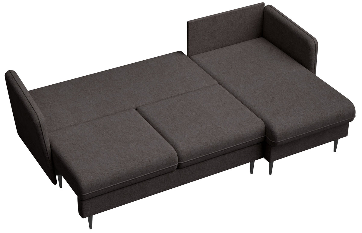 Ecksofa mit Schlaffunktion Volio L-förmig dunkelgrauer Chenille Stoff schwarze Beine
