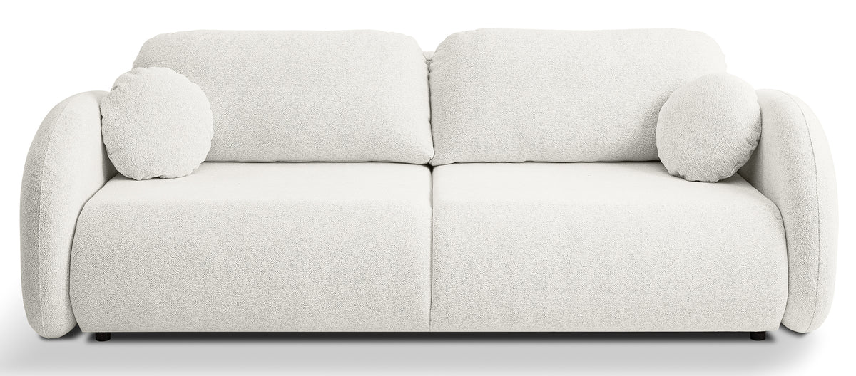 Dreisitziges ausklappbares Sofa Ovally mit Stauraum, cremefarbenes Chenille