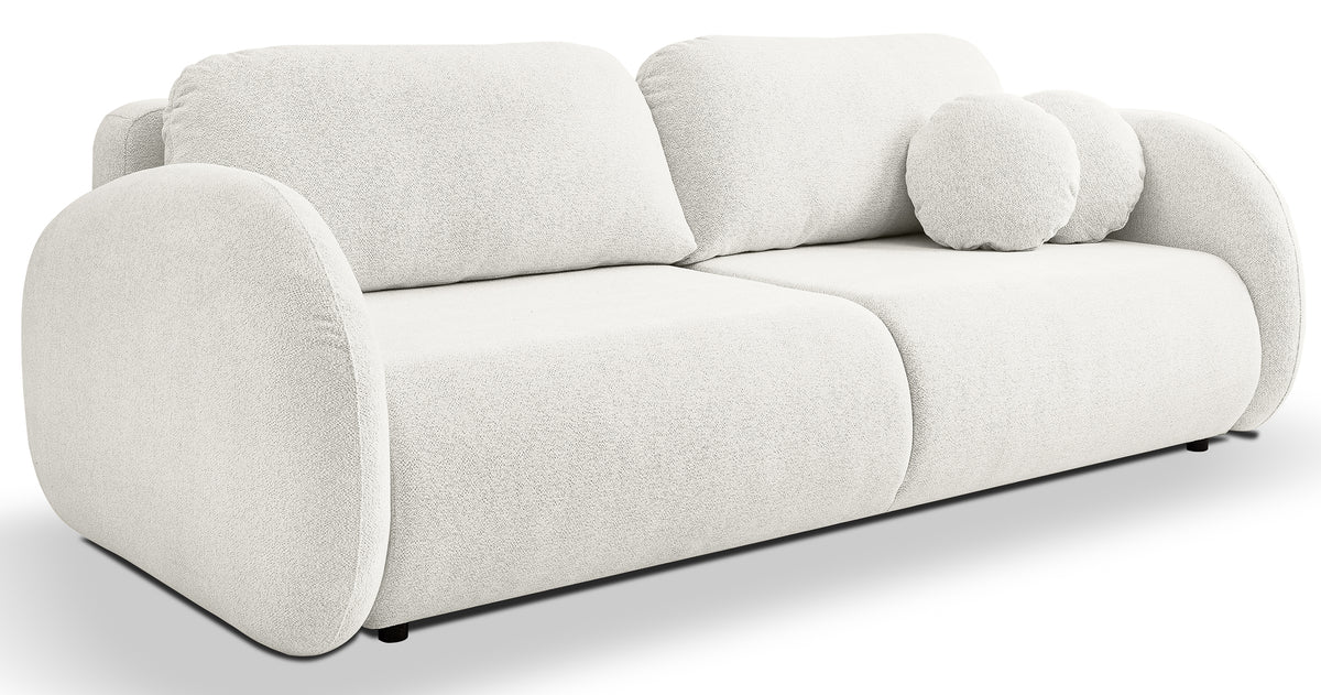Dreisitziges ausklappbares Sofa Ovally mit Stauraum, cremefarbenes Chenille