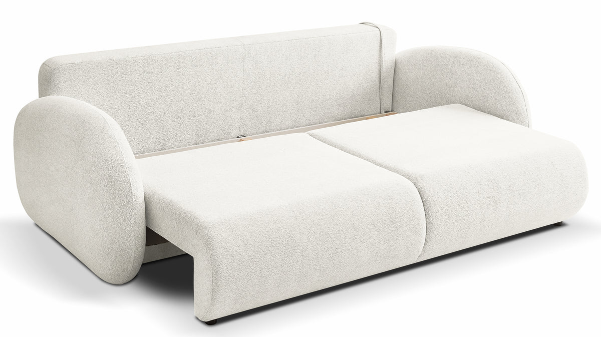 Canapé convertible 3 places Ovally avec coffre, en chenille crème