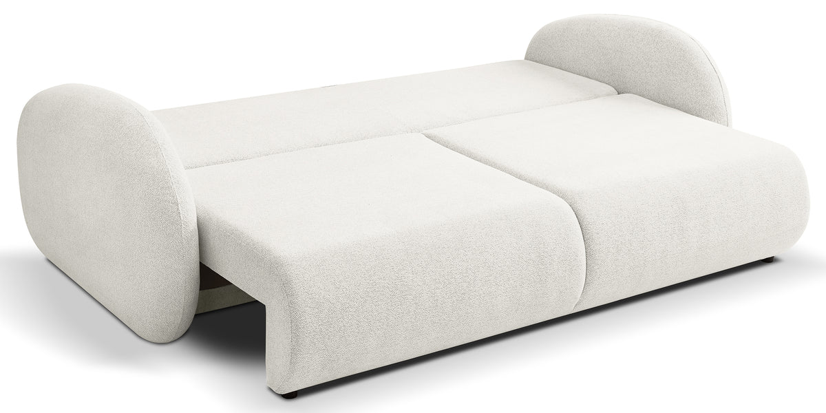 Canapé convertible 3 places Ovally avec coffre, en chenille crème