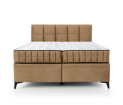 Lit continental 160x200 cm Beriano avec rangements et matelas, velours beige