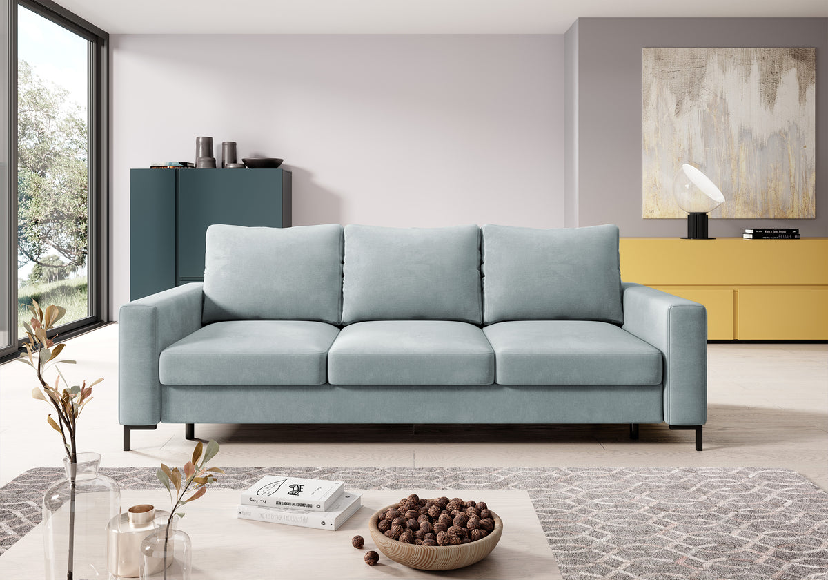 Canapé convertible 3 places Mokpeo avec rangement, velours gris facile à nettoyer