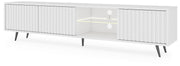 Meuble TV Bello avec façades à lamelles 175 cm blanc avec LED et pieds noirs