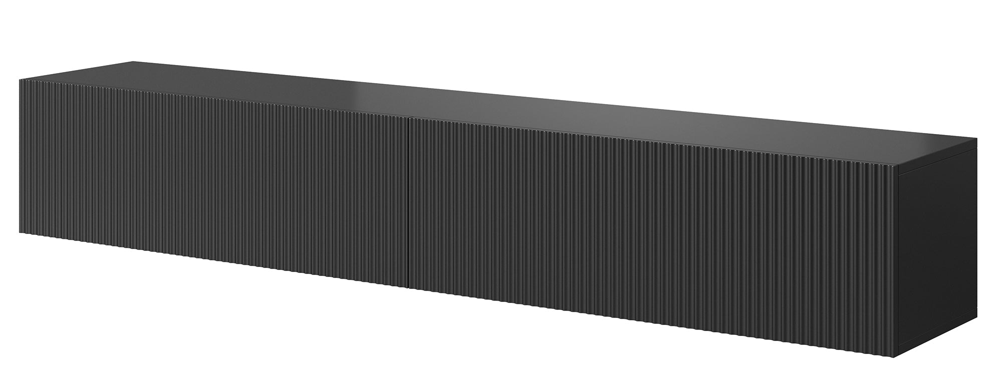 Meuble TV mural Veldio avec façade fraisée, 175 cm, noir