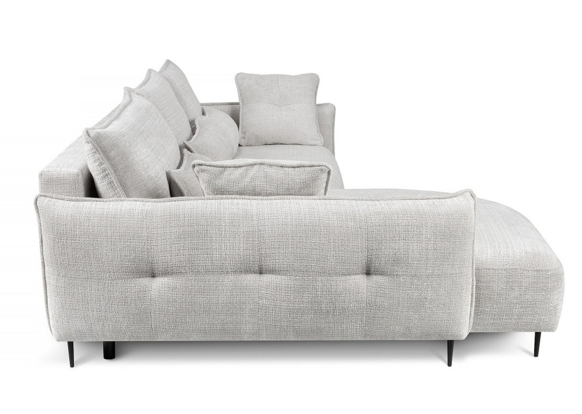 Canapé d'angle Oblivio avec fonction couchage en L, rangement, tissu chenille gris clair, configuration gauche