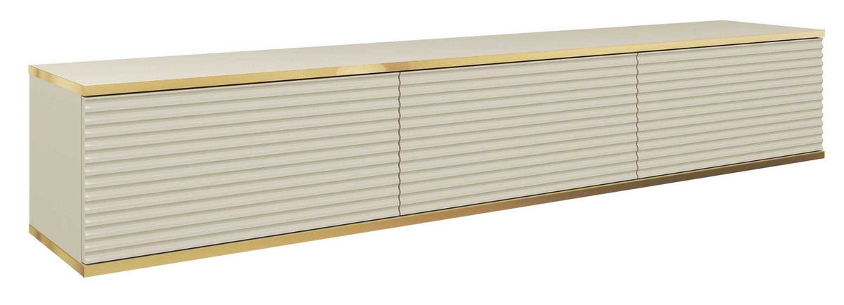 TV-Schrank Mucalma 175 cm beige mit goldenen Lamellen-Akzenten