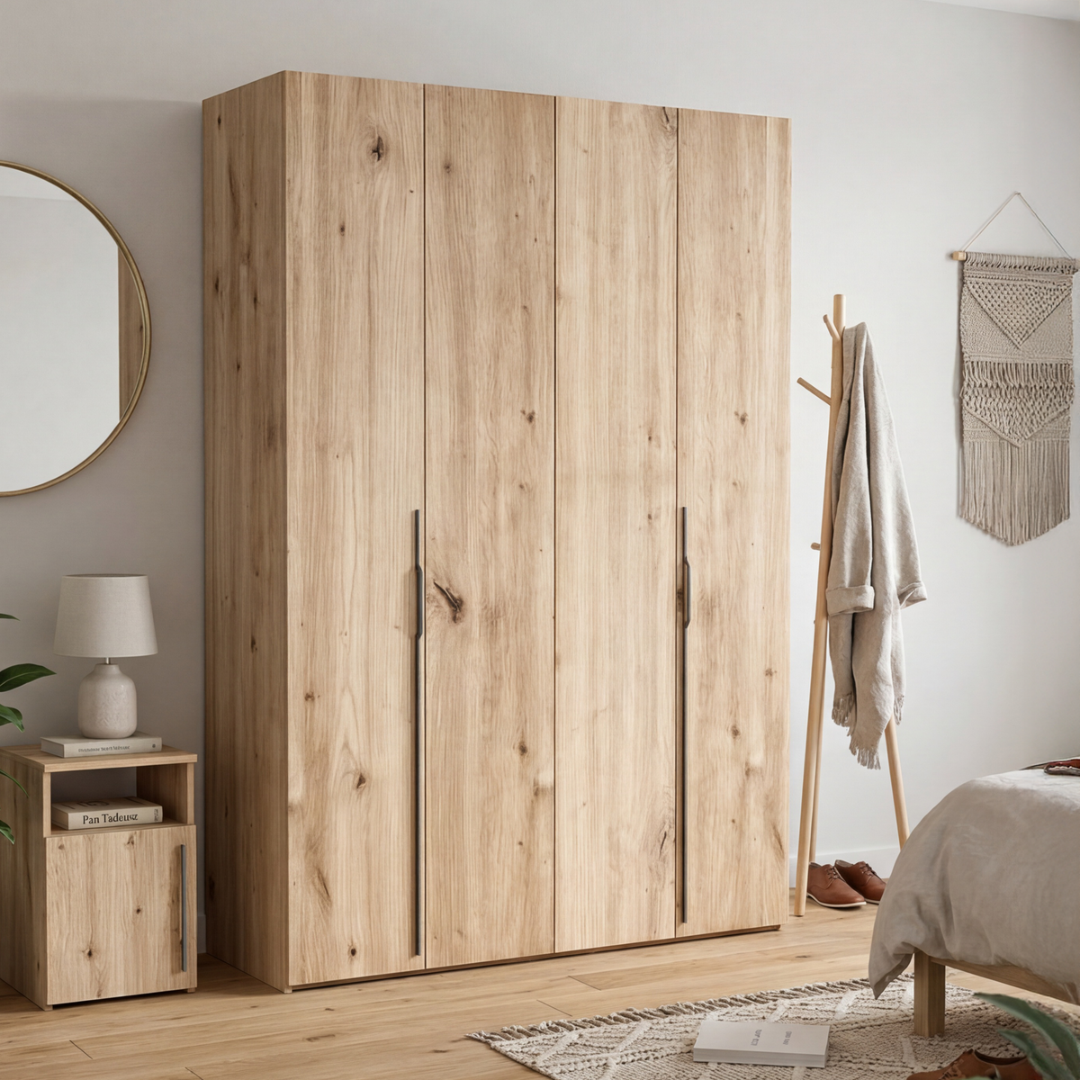 Armoire deux portes Bari avec trois tiroirs 170 cm chêne artisan