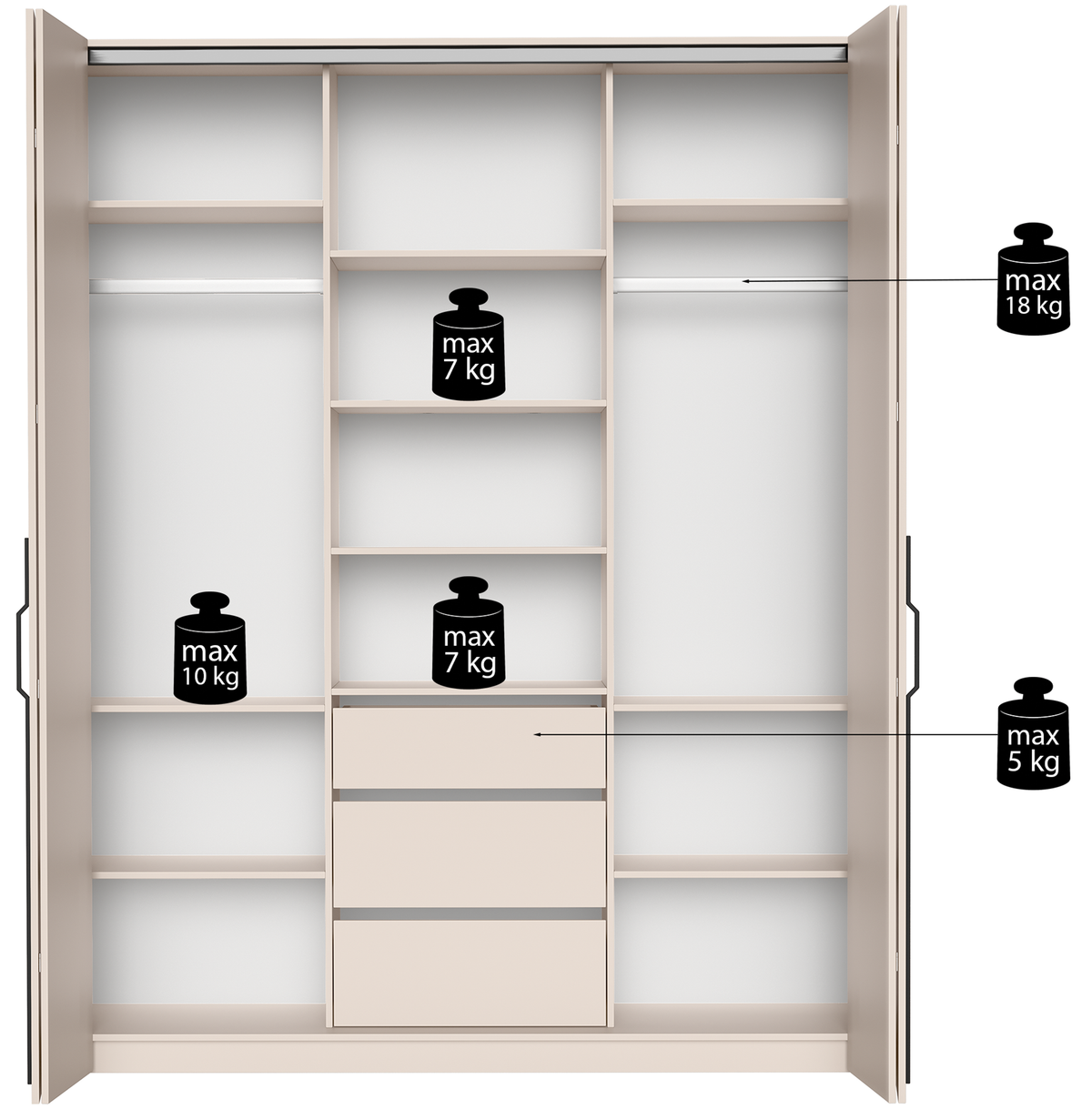 Armoire deux portes Bari avec trois tiroirs 200 cm chêne bookmatch