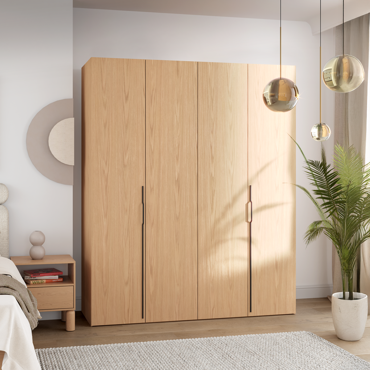 Armoire deux portes Bari avec trois tiroirs 170 cm chêne bookmatch
