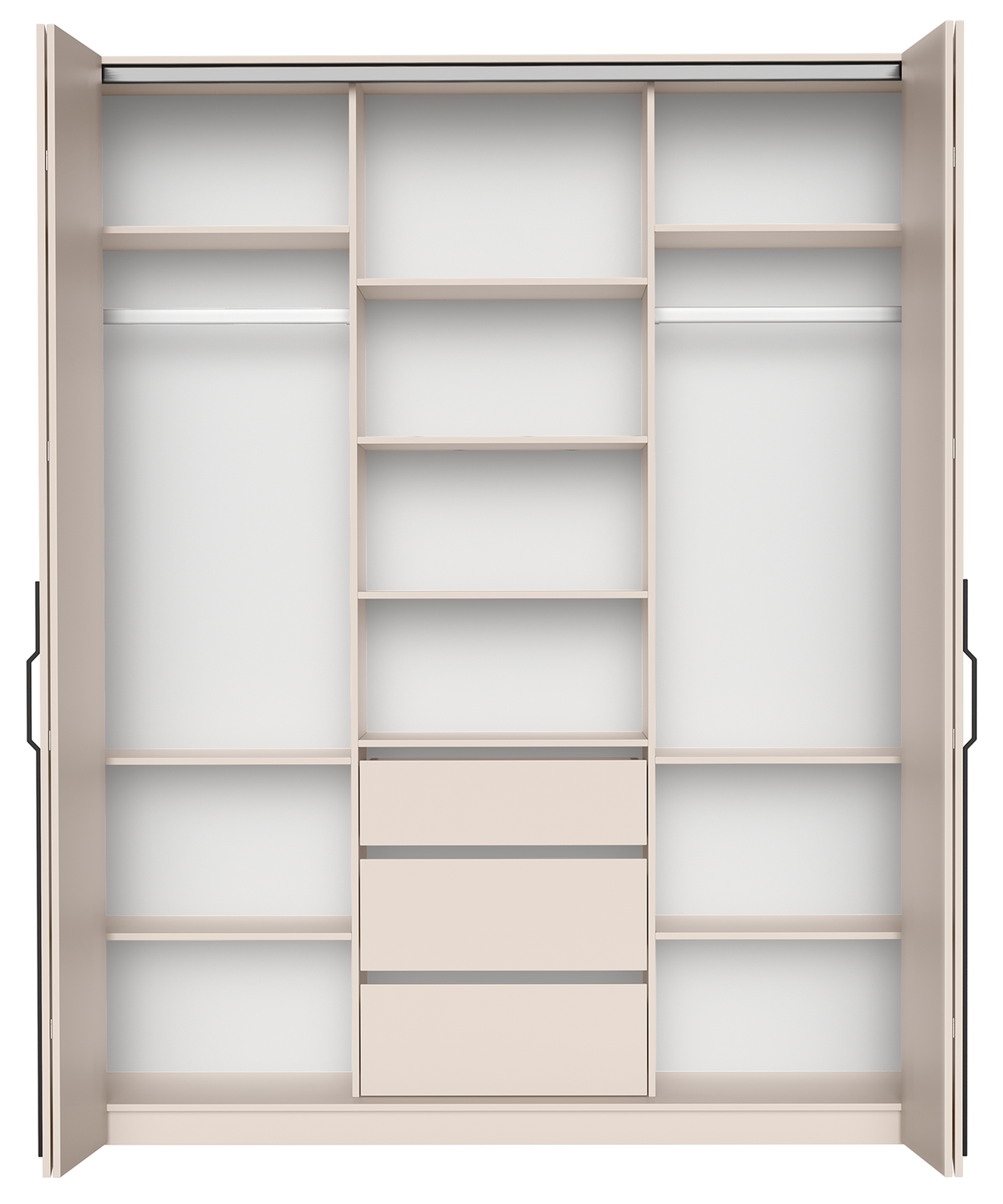 Zweiflügeliger Schrank Bari mit drei Schubladen, 200 cm, Kaschmirfarben
