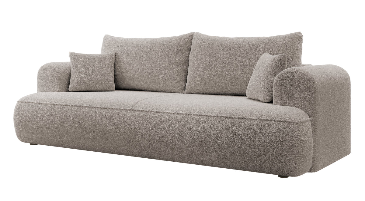 Canapé convertible 3 places Ovo avec coffre, boucle beige foncé