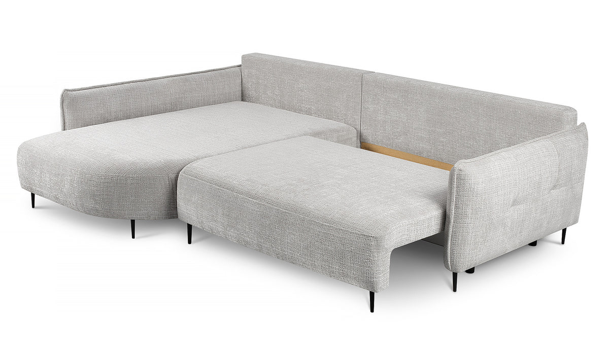 Canapé d'angle Oblivio avec fonction couchage en L, rangement, tissu chenille gris clair, configuration gauche