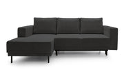 Canapé d'angle avec fonction couchage Rodario mini en L, velours côtelé gris foncé, coffre de rangement, orientation gauche