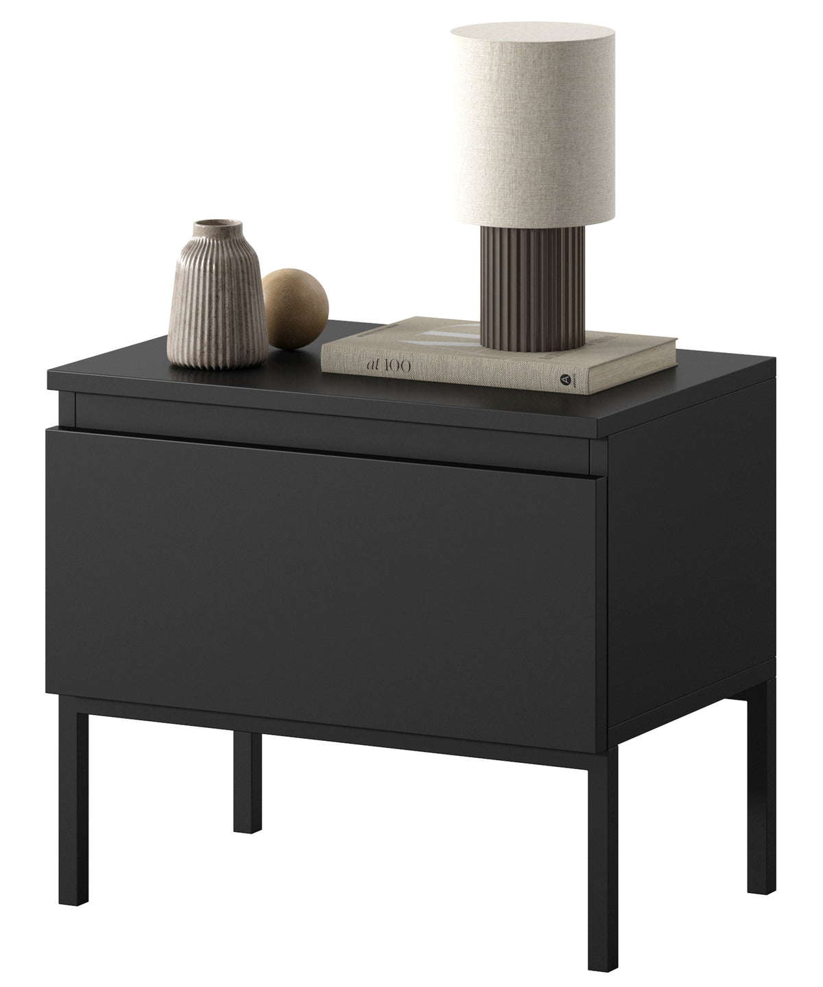 Table de chevet Bemmi noire avec pieds noirs