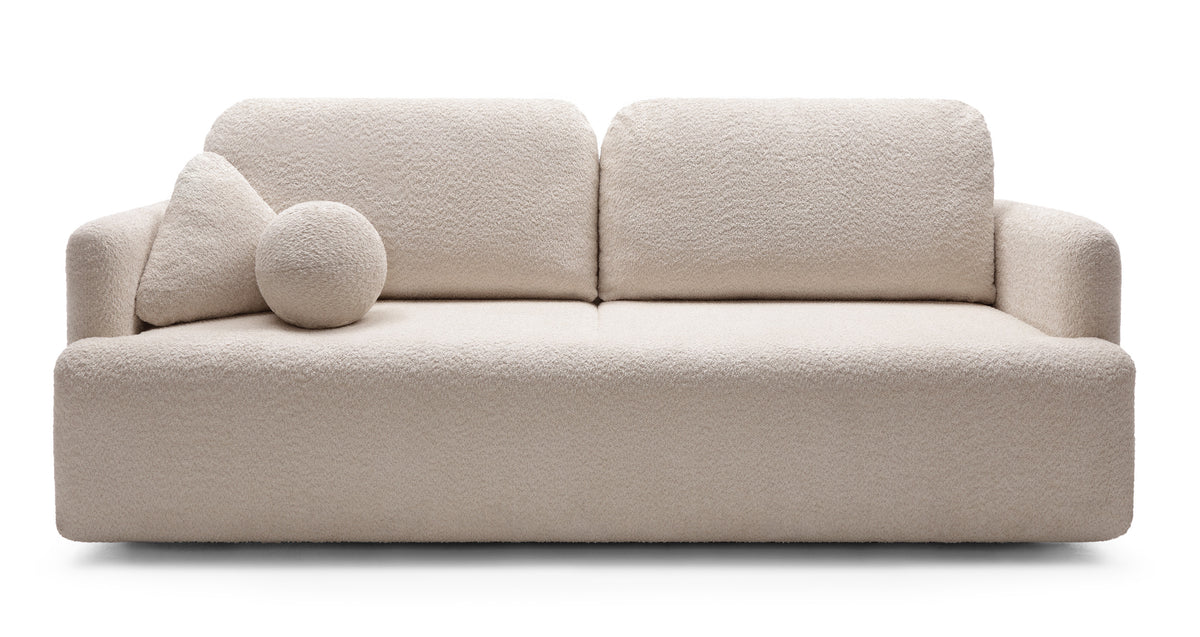 Dreisitziges ausklappbares Sofa Lambina mit Stauraum, beige Bouclé