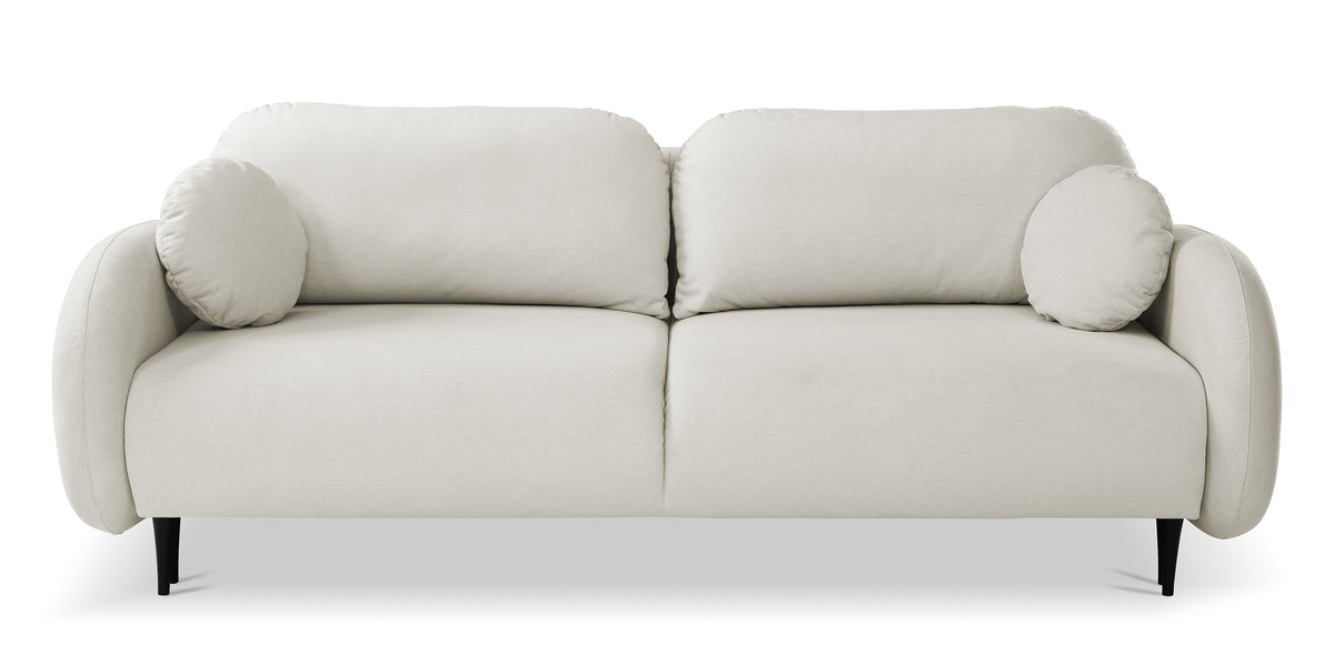 Ausziehbare Bafra-Sofa mit Schlaffunktion und Bettkasten, hellbeige Samt