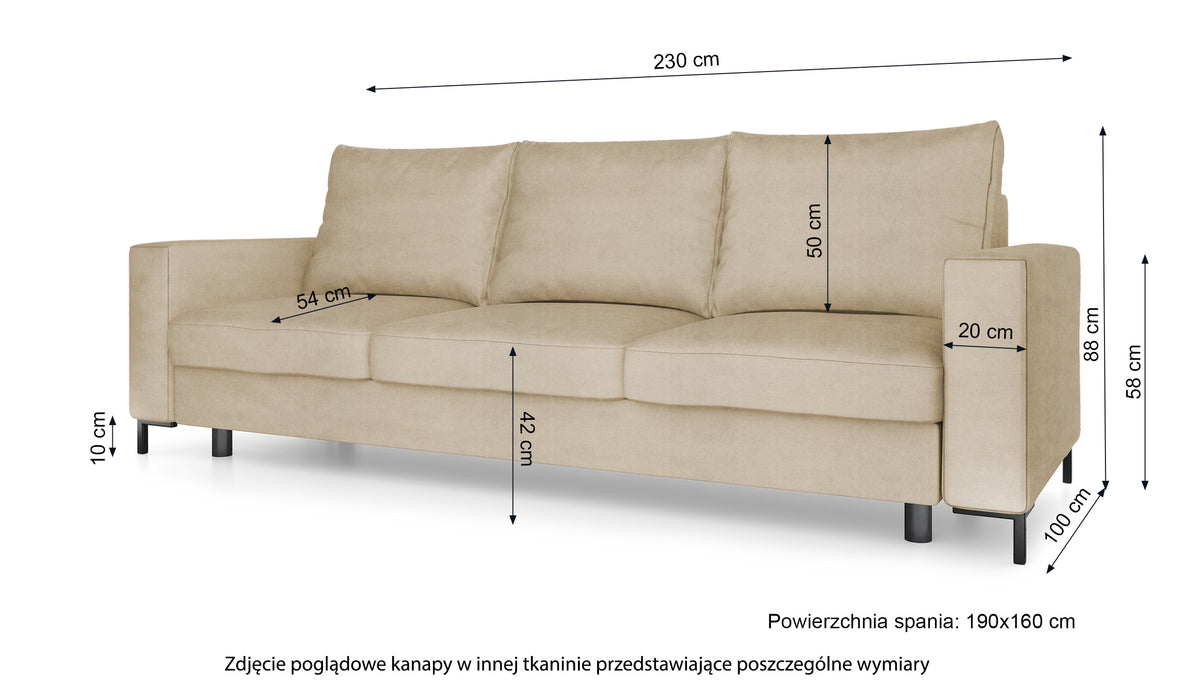 Canapé convertible 3 places Mokpeo avec coffre, velours beige
