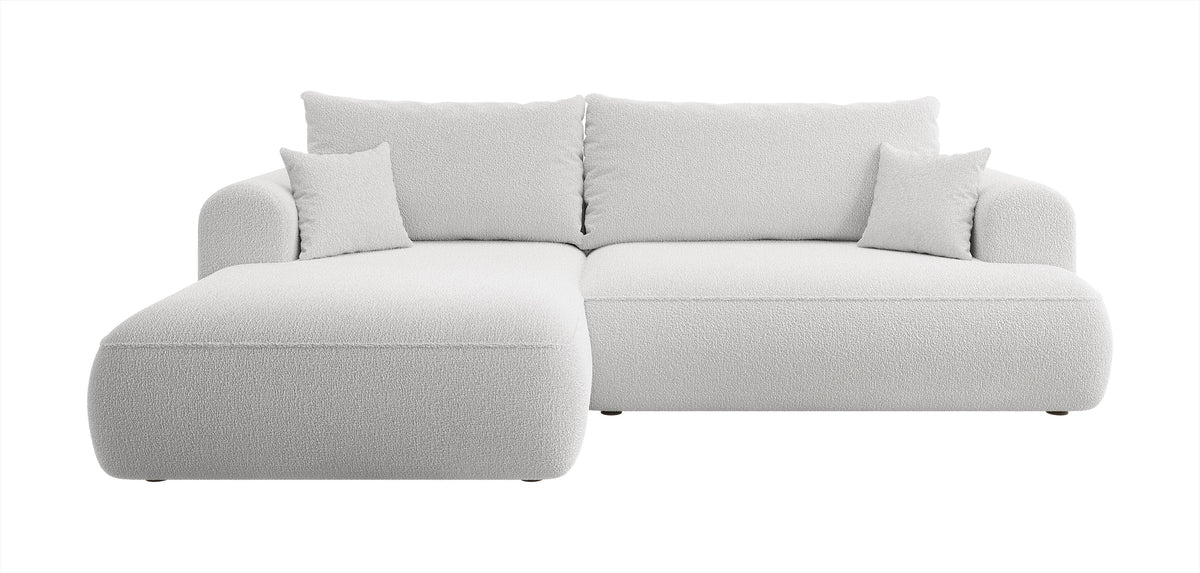 Canapé d'angle avec fonction couchage Ovo en L gris avec rangement boucle côté gauche